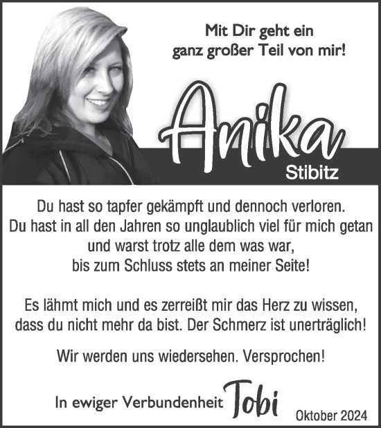 Traueranzeige von Anika Stibitz von WochenSpiegel