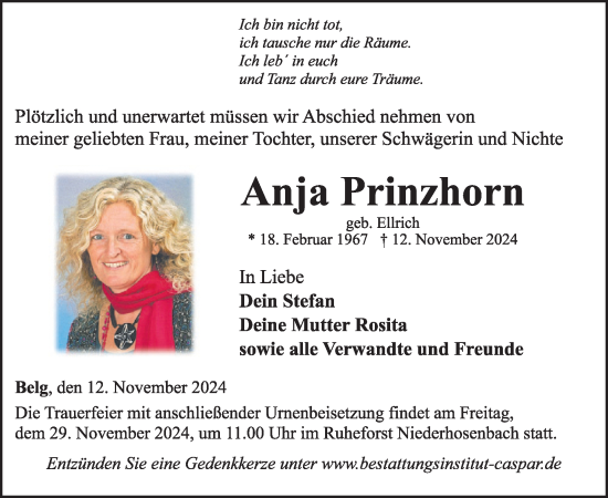 Traueranzeige von Anja Prinzhorn von WochenSpiegel