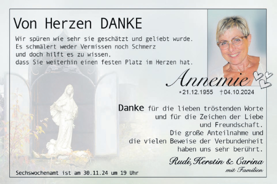 Traueranzeige von Annemie  von WochenSpiegel