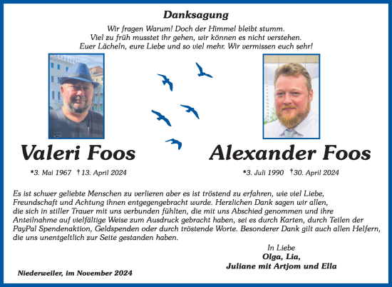 Traueranzeige von Alexander Foos von WochenSpiegel