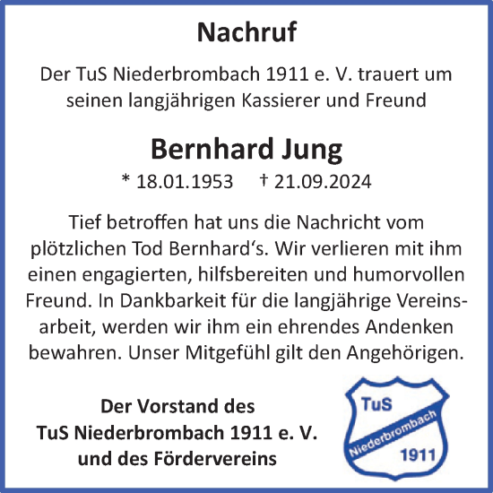 Traueranzeige von Bernhard Jung von WochenSpiegel