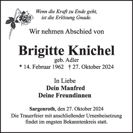 Traueranzeige von Brigitte Knichel von WochenSpiegel