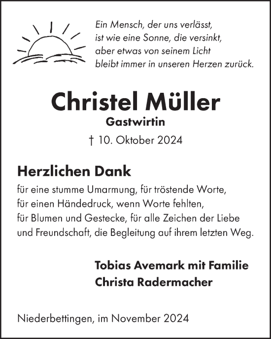 Traueranzeige von Christel Müller von WochenSpiegel