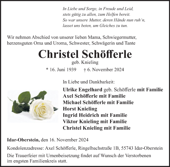 Traueranzeige von Christel Schöfferle von WochenSpiegel