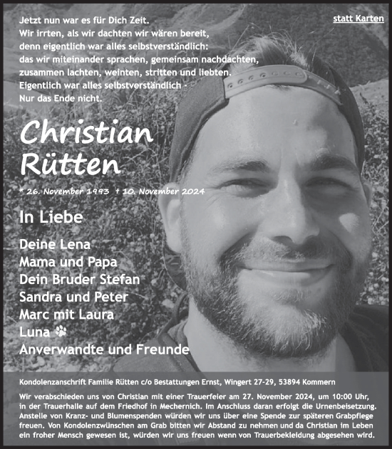 Traueranzeige von Christian Rütten von WochenSpiegel