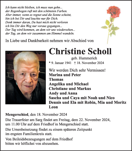 Traueranzeige von Christine Scholl von WochenSpiegel