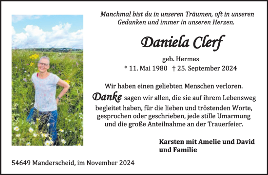 Traueranzeige von Daniela Clerf von WochenSpiegel