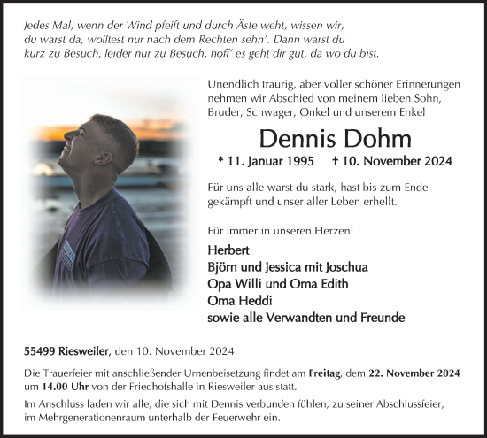 Traueranzeige von Dennis Dohm von WochenSpiegel