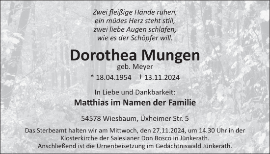 Traueranzeige von Dorothea Mungen von WochenSpiegel