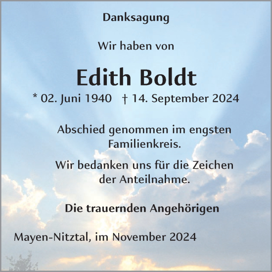 Traueranzeige von Edith Boldt von WochenSpiegel