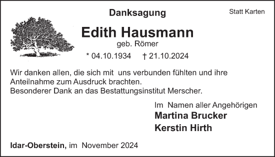 Traueranzeige von Edith Hausmann von WochenSpiegel