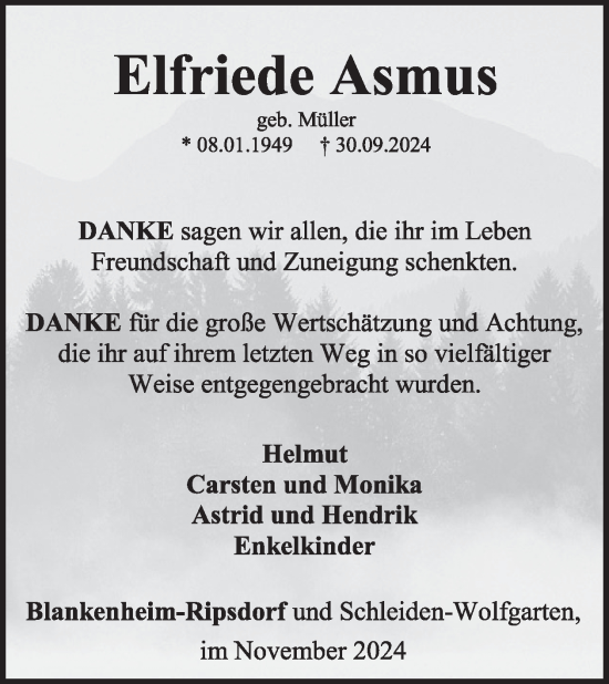 Traueranzeige von Elfriede Asmus von WochenSpiegel