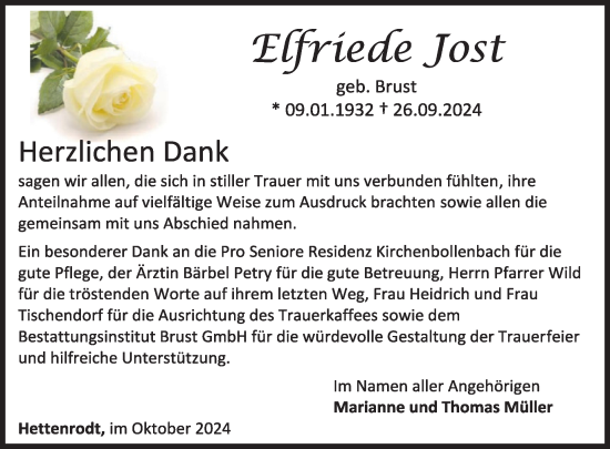 Traueranzeige von Elfriede Jost von WochenSpiegel