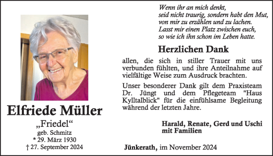 Traueranzeige von Elfriede Müller von WochenSpiegel