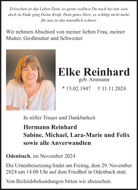 Traueranzeige von Elke Reinhard von WochenSpiegel