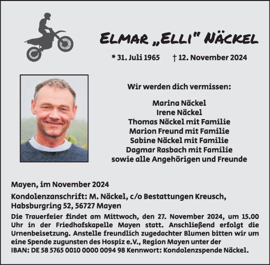 Traueranzeige von Elmar Näckel von WochenSpiegel