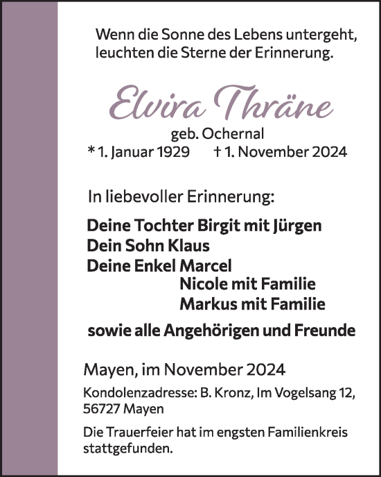 Traueranzeige von Elvira Thräne von WochenSpiegel