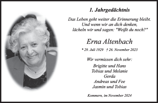 Traueranzeige von Erna Altenbach von WochenSpiegel