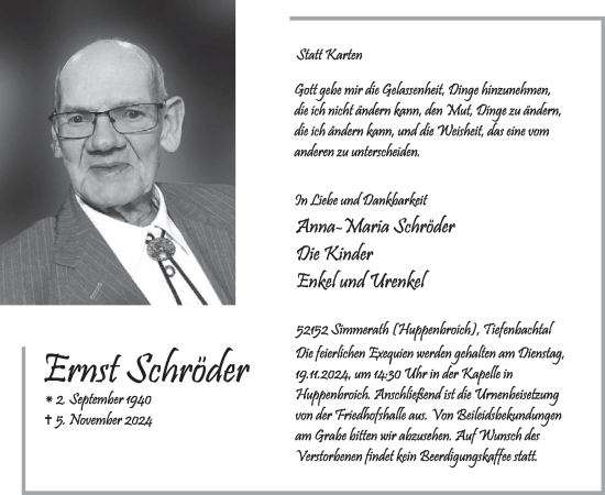 Traueranzeige von Ernst Schröder von WochenSpiegel