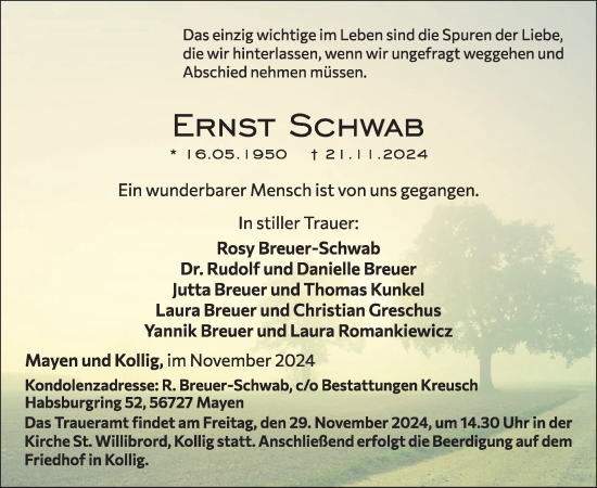 Traueranzeige von Ernst Schwab von WochenSpiegel