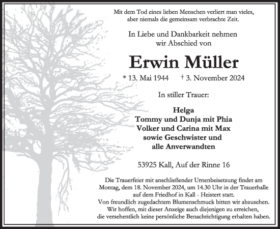 Traueranzeige von Erwin Müller von WochenSpiegel