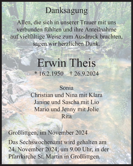 Traueranzeige von Erwin Theis von WochenSpiegel