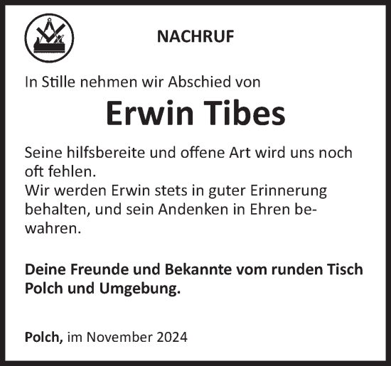 Traueranzeige von Erwin Tibes von WochenSpiegel