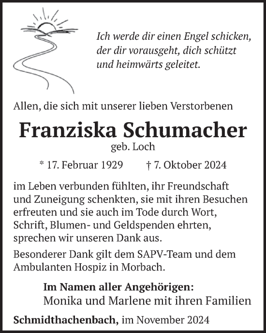 Traueranzeige von Franziska Schumacher von WochenSpiegel