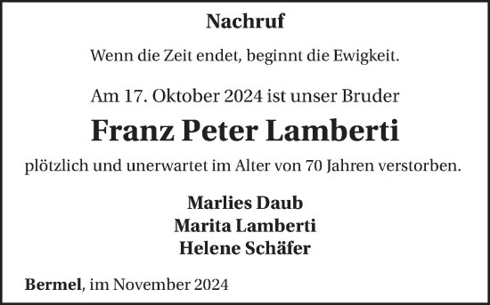 Traueranzeige von Franz Peter Lamberti von WochenSpiegel