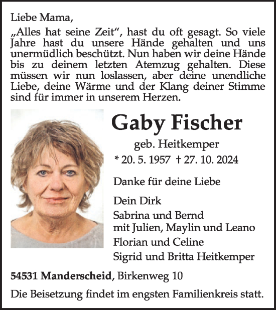 Traueranzeige von Gaby Fischer von WochenSpiegel