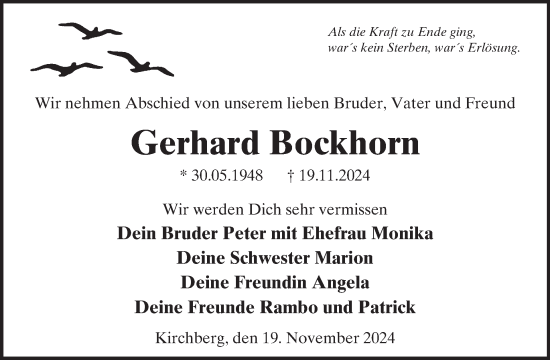 Traueranzeige von Gerhard Bockhorn von WochenSpiegel