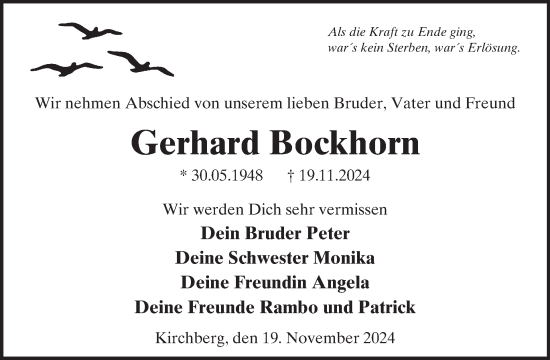 Traueranzeige von Gerhard Bockhorn von WochenSpiegel