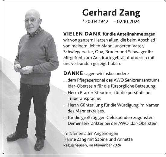 Traueranzeige von Gerhard Zang von WochenSpiegel