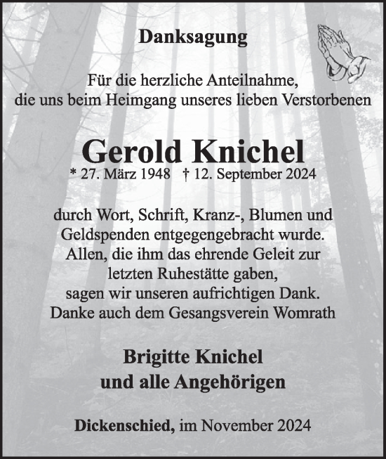 Traueranzeige von Gerold Knichel von WochenSpiegel