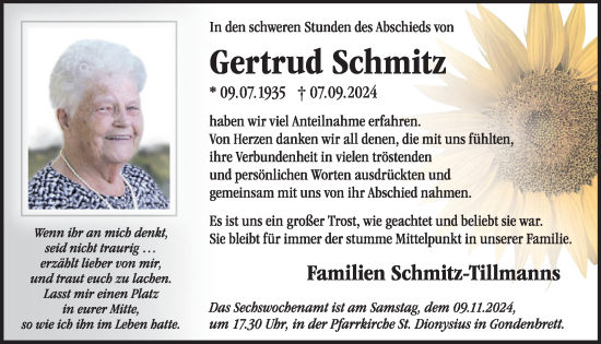 Traueranzeige von Gertrud Schmitz von WochenSpiegel