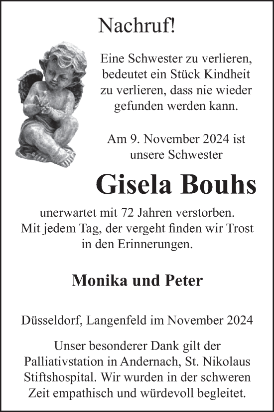 Traueranzeige von Gisela Bouhs von WochenSpiegel