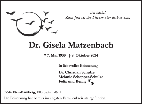 Traueranzeige von Gisela Matzenbach von WochenSpiegel