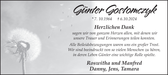 Traueranzeige von Günter Gostomczyk von WochenSpiegel