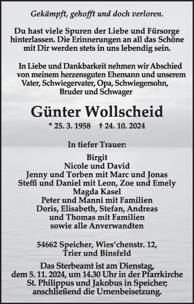  Traueranzeige für Günter Wollscheid vom 01.11.2024 aus WochenSpiegel