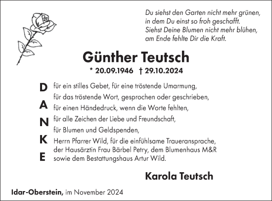 Traueranzeige von Günther Teutsch von WochenSpiegel