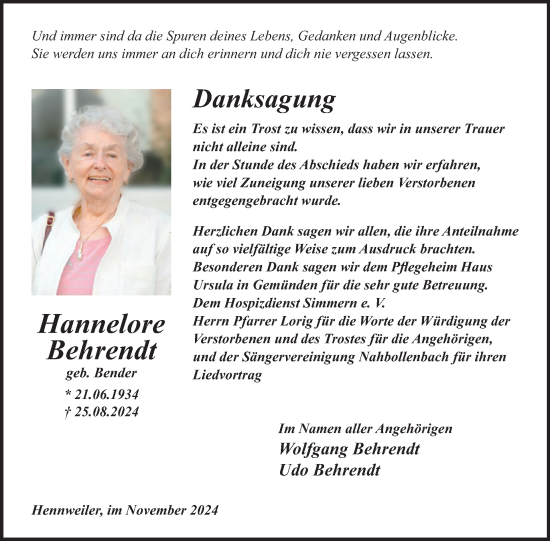 Traueranzeige von Hannelore Behrendt von WochenSpiegel