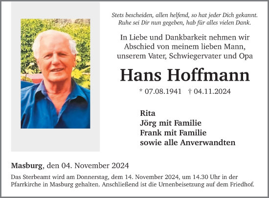 Traueranzeige von Hans Hoffmann von WochenSpiegel