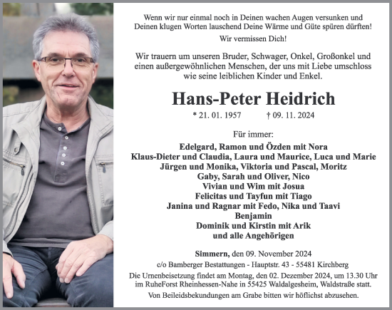 Traueranzeige von Hans-Peter Heidrich von WochenSpiegel