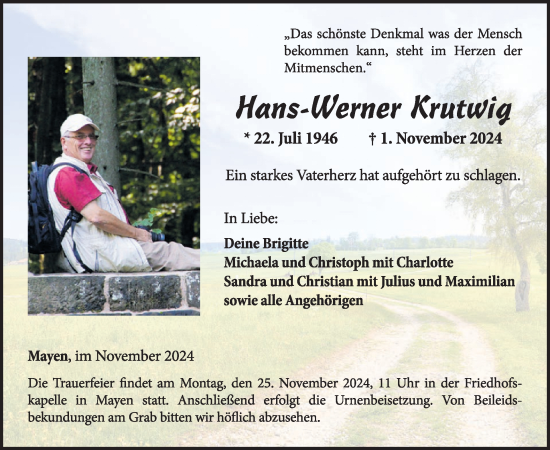 Traueranzeige von Hans-Werner Krutwig von WochenSpiegel