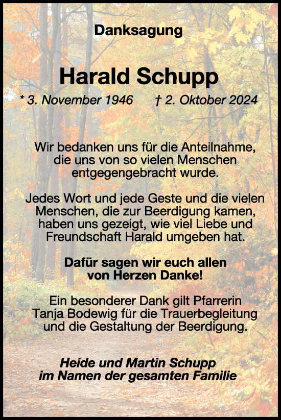 Traueranzeige von Harald Schupp von WochenSpiegel