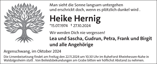 Traueranzeige von Heike Hernig von WochenSpiegel