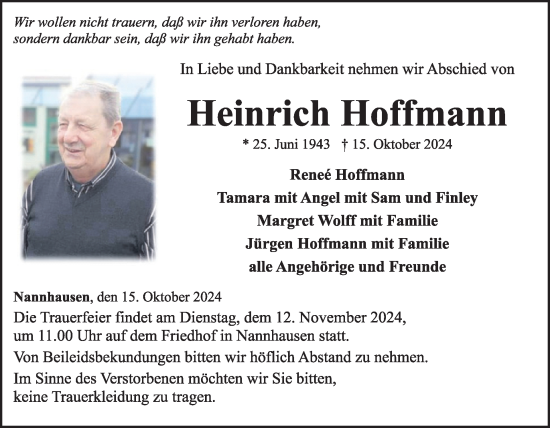 Traueranzeige von Heinrich Hoffmann von WochenSpiegel