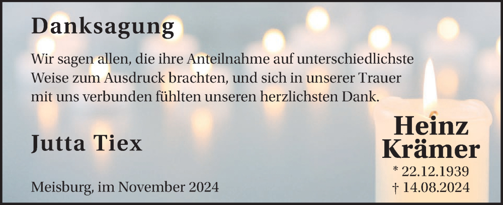  Traueranzeige für Heinz Krämer vom 02.11.2024 aus WochenSpiegel