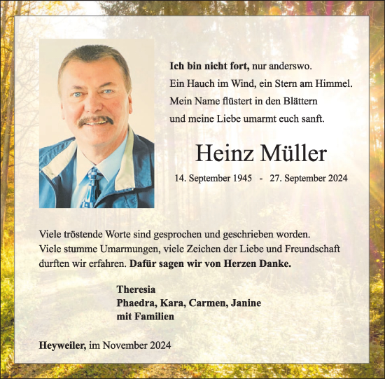 Traueranzeige von Heinz Müller von WochenSpiegel