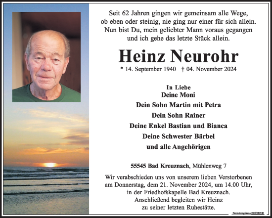 Traueranzeige von Heinz Neurohr von WochenSpiegel